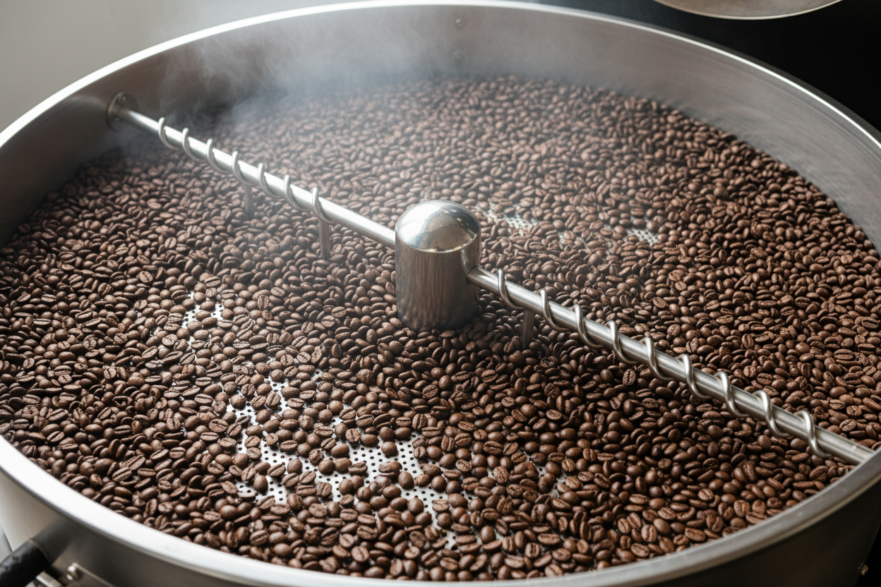 can you do a close up of just the beans in the cooling bin of the coffee roaster